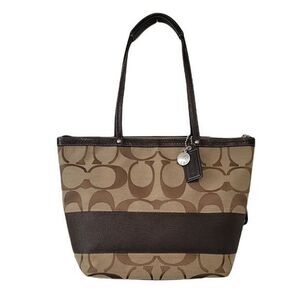 Coach Signature Canvas Striped Brown & Tan Logo Tote Bag